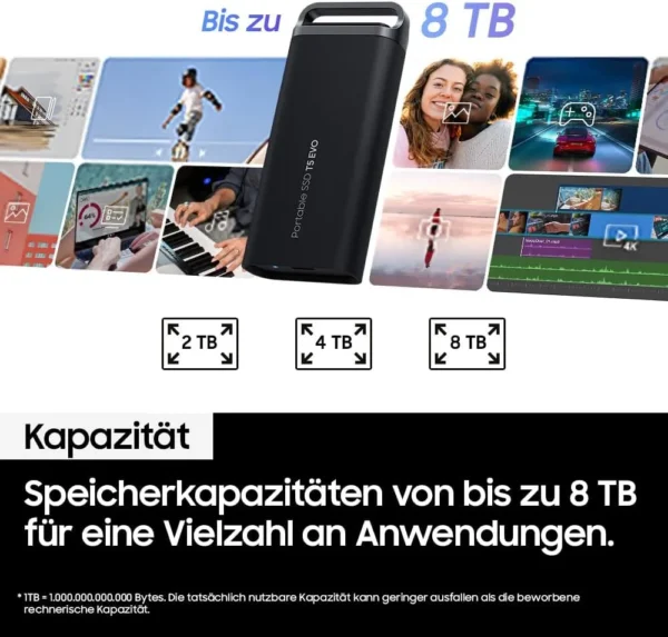 Samsung Portable SSD T5 EVO 8TB USB 3.2 Gen. 1 für Mac, PC, Android, Smart TVs MU-PH8T0S/EU – Bild 3