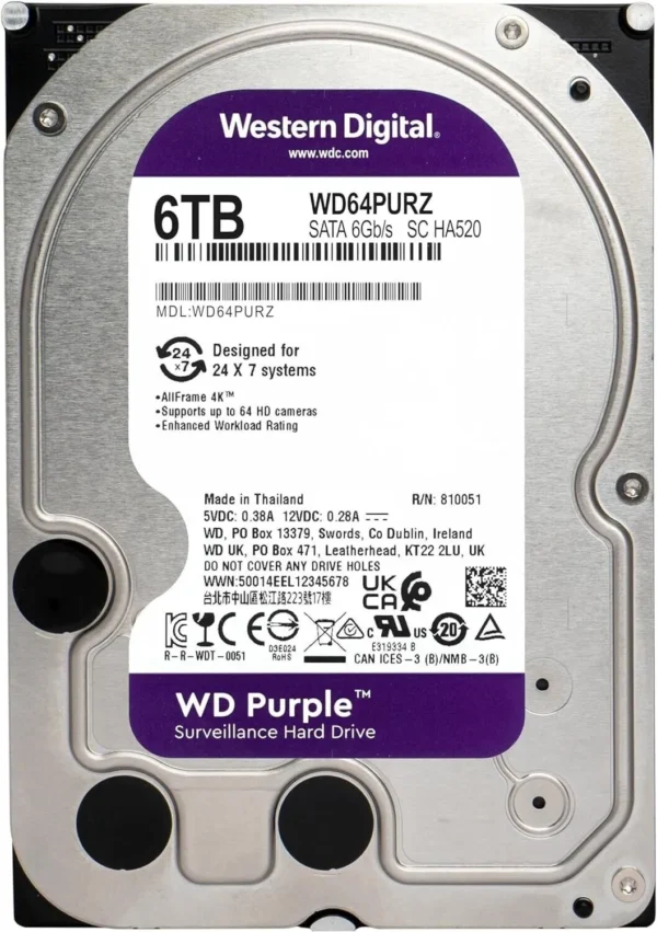 Western Digital WD Purple 6TB 3,5 Zoll SATA 6 Gb/s Interne Festplatte (WD64PURZ)