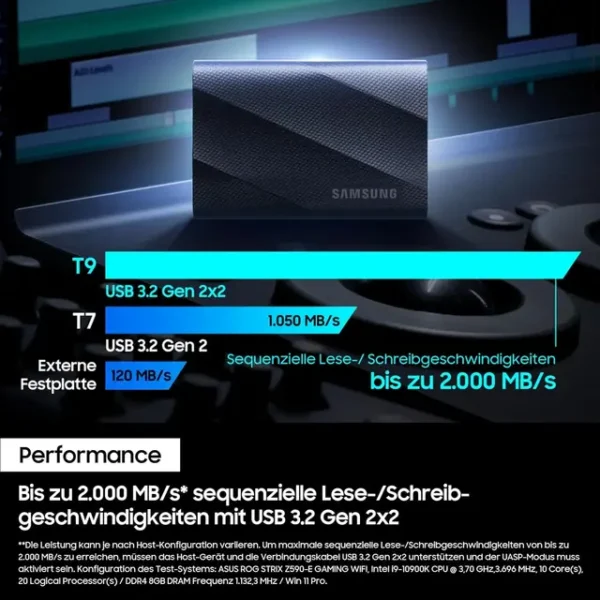 Samsung Portable SSD T9 1 TB USB 3.2 Gen2x2 Typ-C Schwarz bis 2.000 MB/s PC/Mac MU-PG1T0B/EU – Bild 5